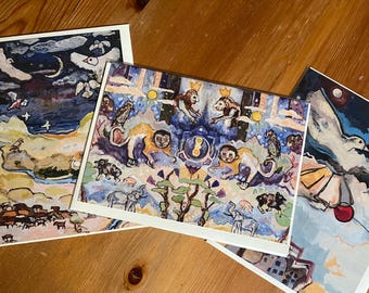 3 Pack 5" x 7" Cards - Assorted // Animal // Oil Painting Art Cards // Original Artwork // Visionary Painting // Psychedelic Art