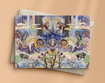 3 pack of 5" x 7" Cards - Animal Kingdom // Animal // Oil Painting Art Cards // Original Artwork // Visionary Painting // Psychedelic Art