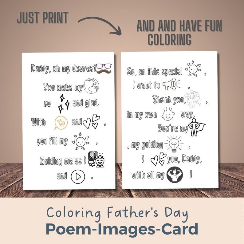 Fathers Day Printable Coloring Poem Card Father's Day - Etsy