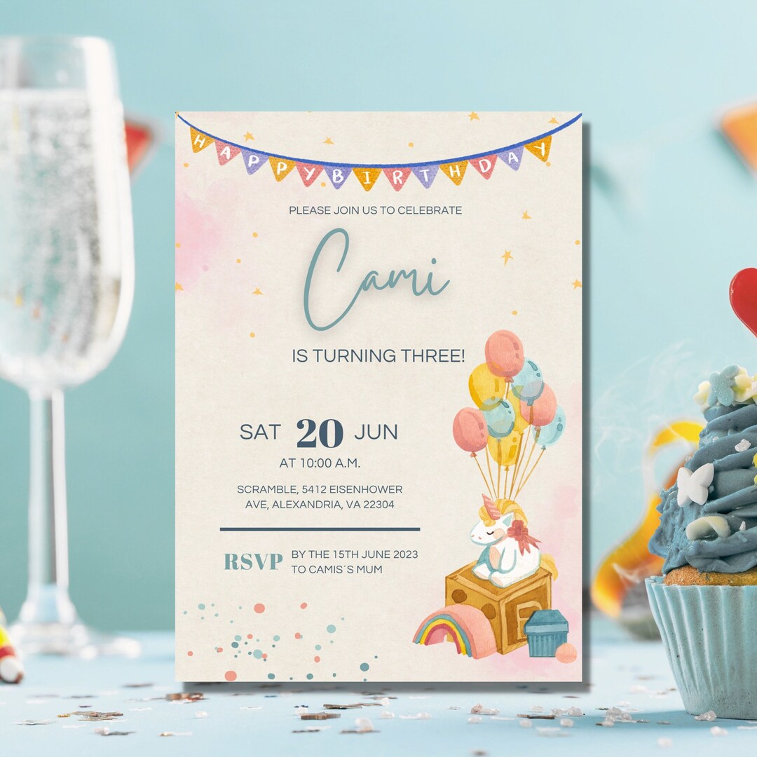 Rainbow Unicorn Party Invitation