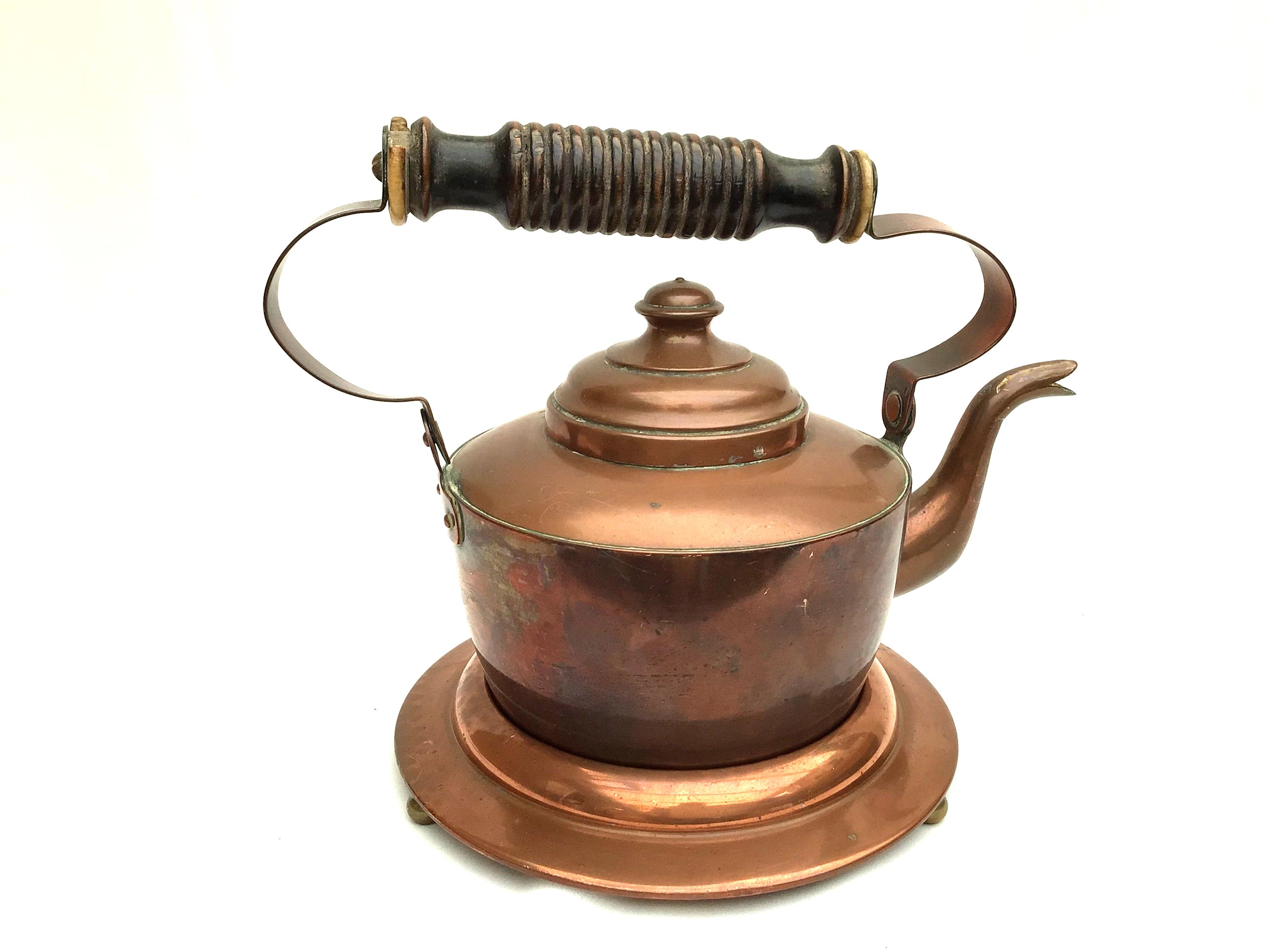 19世紀/20世紀アンティークの英国製銅製ケトルティーポットと銅製