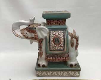 Vintage Ceramic Indian Elephant Plant Stand Ornament