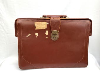 1980s Brown Leather Coach Bag Attache / 80s Cognac Flap Top