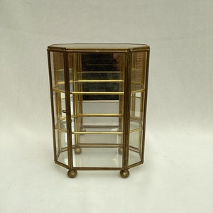 Vintage Glass Brass Miniature Display Cabinet, Glass Show Case