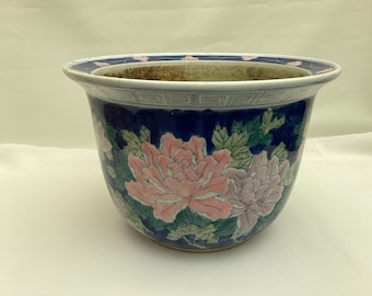 Jardinière vintage orientale florale en porcelaine peinte à la main en porcelaine. D.26 cm