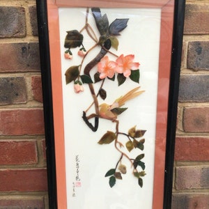 Vintage Chinese Mother of Pearl & Jade 3D Art - Signed 1974