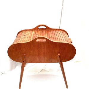 Vintage Danish Teak Style Tambour Wooden Sewing Box