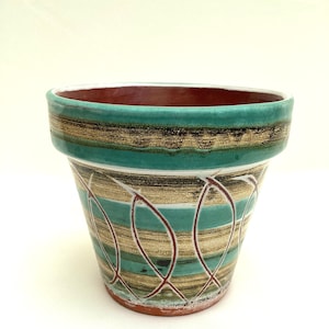 Vintage Handcrafted ArtDeco Glaze Terracotta Plant Pot planter