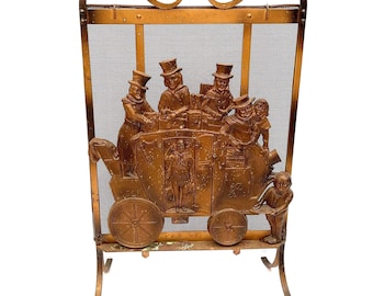 Paravento antico per camino in metallo pesante Art Déco edoardiano. Altezza 65 cm.