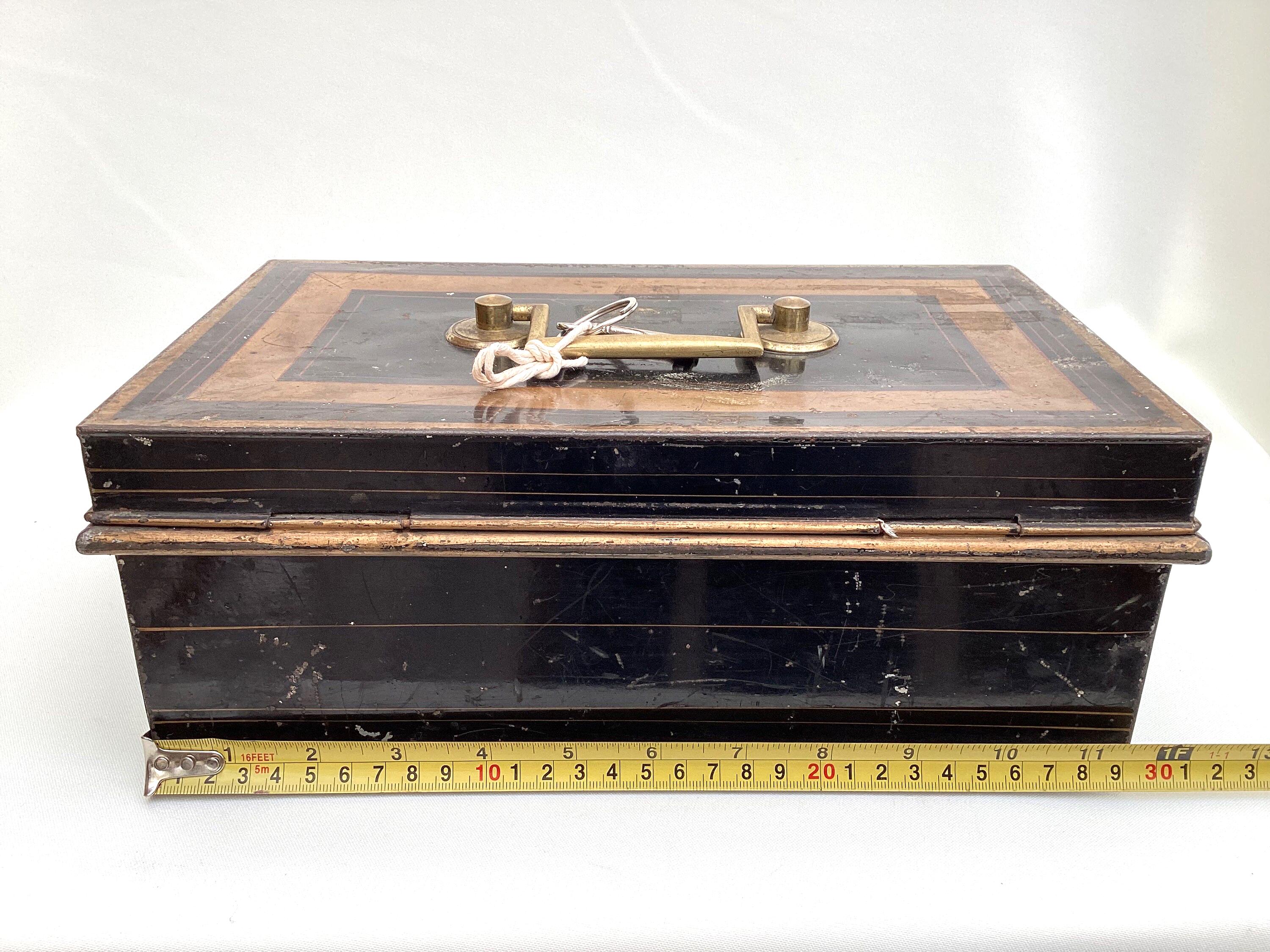 Large Antique Two Tier Metal Cash Box With Key - Early 20th