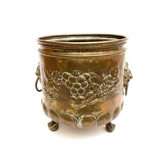 Antique Art Deco Brass Planter Jardiniere, Plant Pot.  D. 19cm