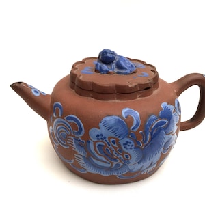 Antique Chinese Blue Enamel Yixing Teapot