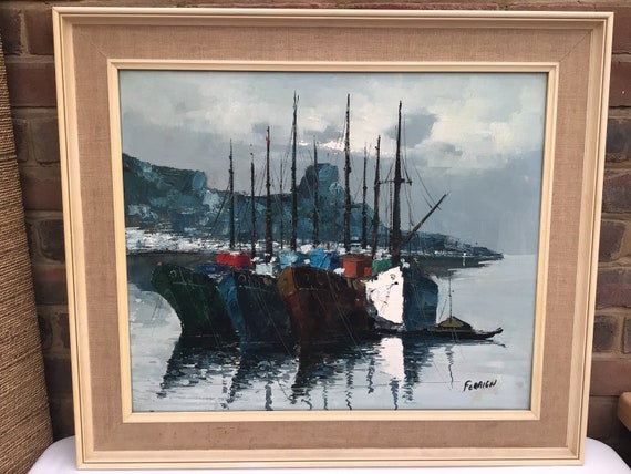 vintage 　【港の風景 】油彩画 vintage 【港の風景 】油彩画