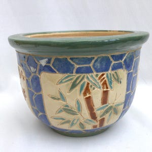 ヴィンテージの手作り東洋陶器植木鉢プランタージャルディニエール。高さ13cm