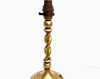 Antique Brass Barley Twist Table Lamp. Mark on Base.  H. 29cm