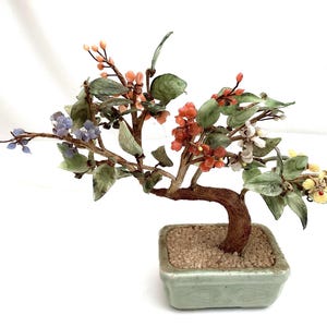 Vintage Chinese Handcrafted Glass Bonsai Flower Tree in Celadon Pot