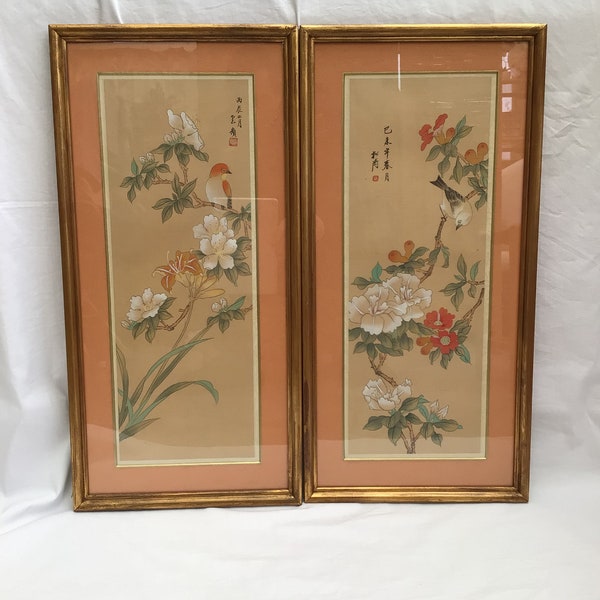 Pair of Chinese Hand Painted Watercolour Pictures