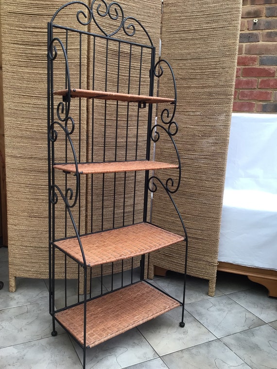 Midcentury Heavy Iron Wicker Waterfall Open Bookcase, Free