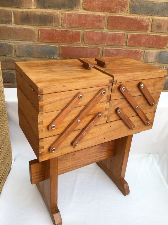 Sewing chest, Antique Wooden Sewing Box on legs. Storage box for