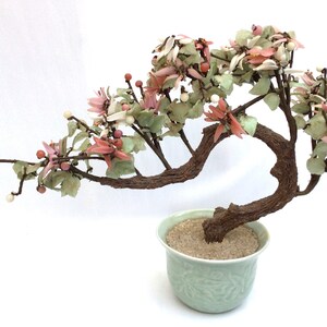 Large Chinese Handmade Glass Bonsai Flower Tree in Celadon Porcelain Pot