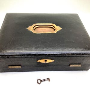 Antique English Victorian Leather writing box, Stationery Travel Case Box