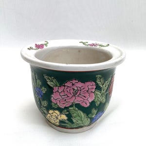 Vintage chinesisches Handwerk handbemalter kleiner Blumentopf Übertopf. Höhe 7,5cm