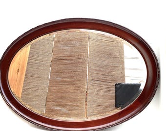 Large Antique English ArtDeco Mahogany Bevelled Oval Mirror. L. 83cm