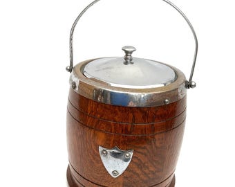 Vintage Oak Chrome Biscuit Barrel. Ice bucket