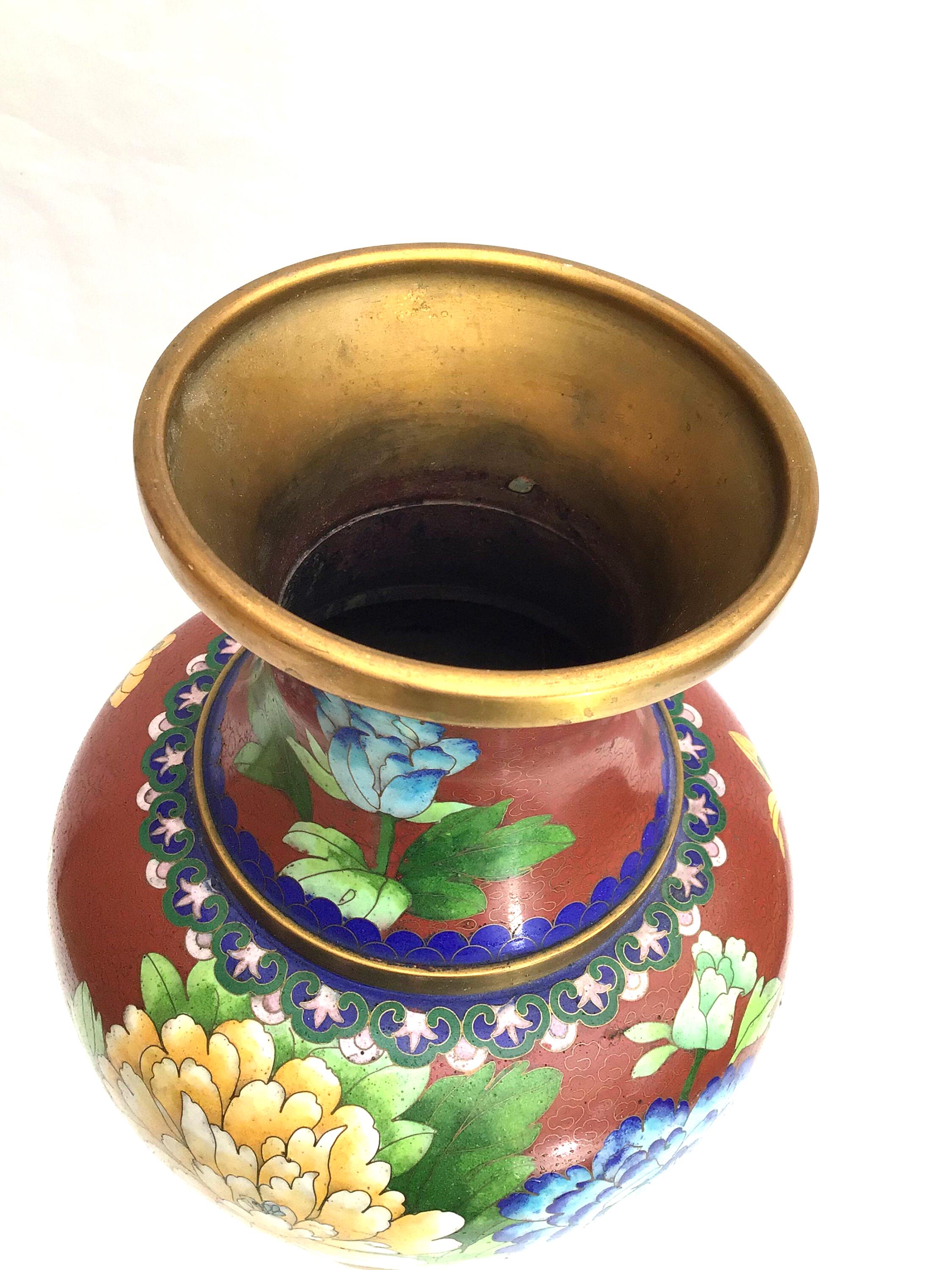 大型ヴィンテージ中国七宝花瓶、高さ。 38.5cm - Etsy 日本