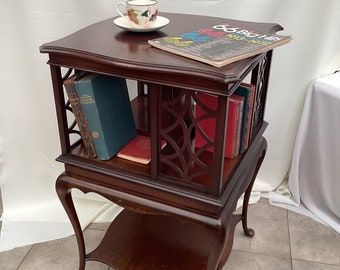 Antique English Mahogany Revolving Bookcase Table. Library Revolving Bookcase