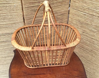 Early 20th Century Antique Bamboo Cane Basket.  L. 41cm.
