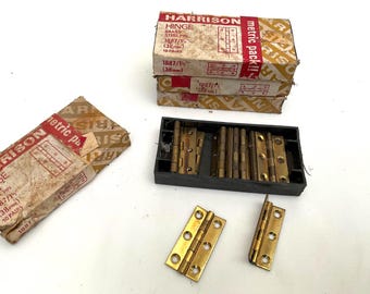 Boxes of 10 Pairs Small Vintage Harrison Brass Hinges. Cabinet, Box and Furniture Hinges. 38mm