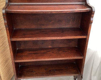 Antique English Artdeco Solid Oak Open Bookcase, Free Standing Storage Shelf Unit