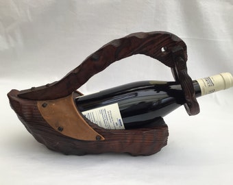 Carved Wood Table Wine Holder