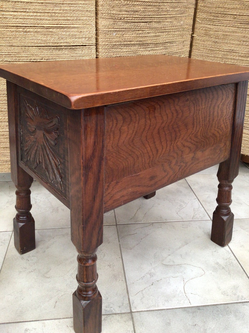 Antique Carved Oak Sewing Box End Table, Etsy