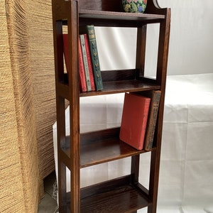Antique Oak Small Open Bookcase, Freestanding Storage Shelf