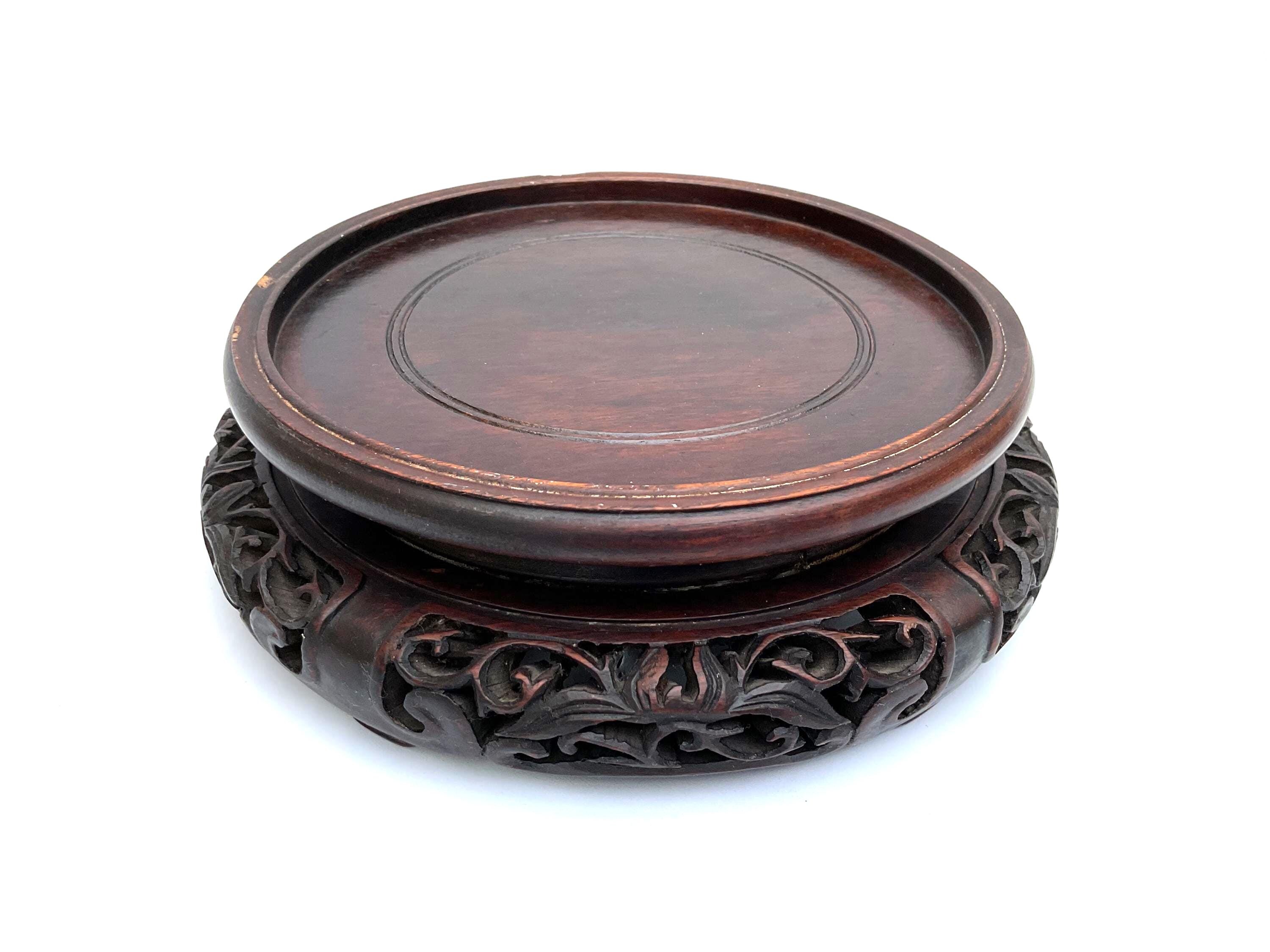 Antique Handcrafted Wood Display Stand: Oriental Vase/bowl Base (D
