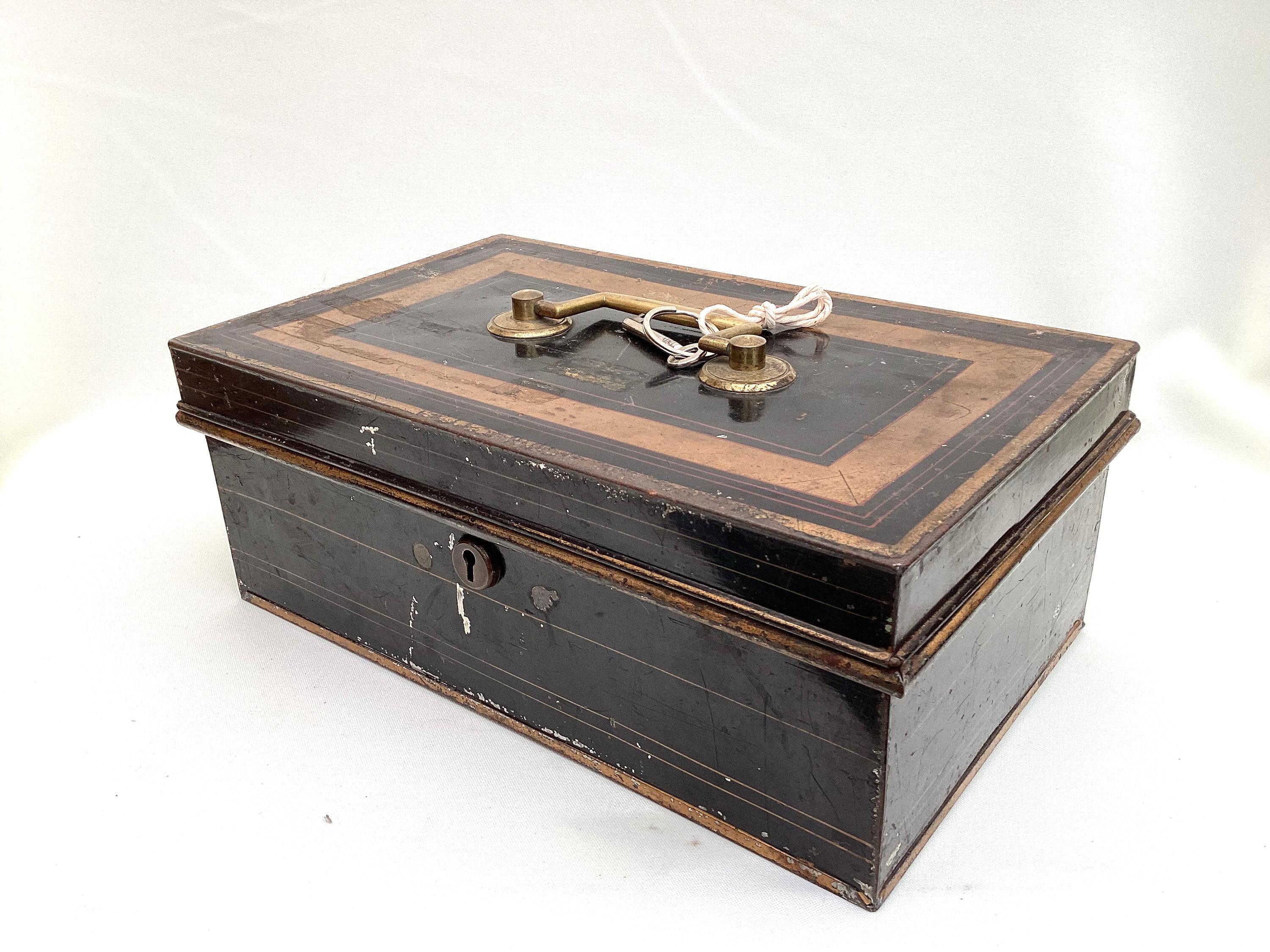 Large Antique Two Tier Metal Cash Box With Key - Early 20th