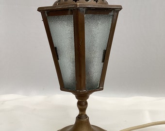 Vintage Brass Glass Hexagonal Table Lamp Lantern