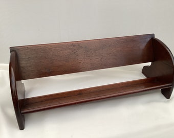 Antique England Mahogany Book Trough, Table Book Stand, Novel Rest. Maker’s Signed on Base