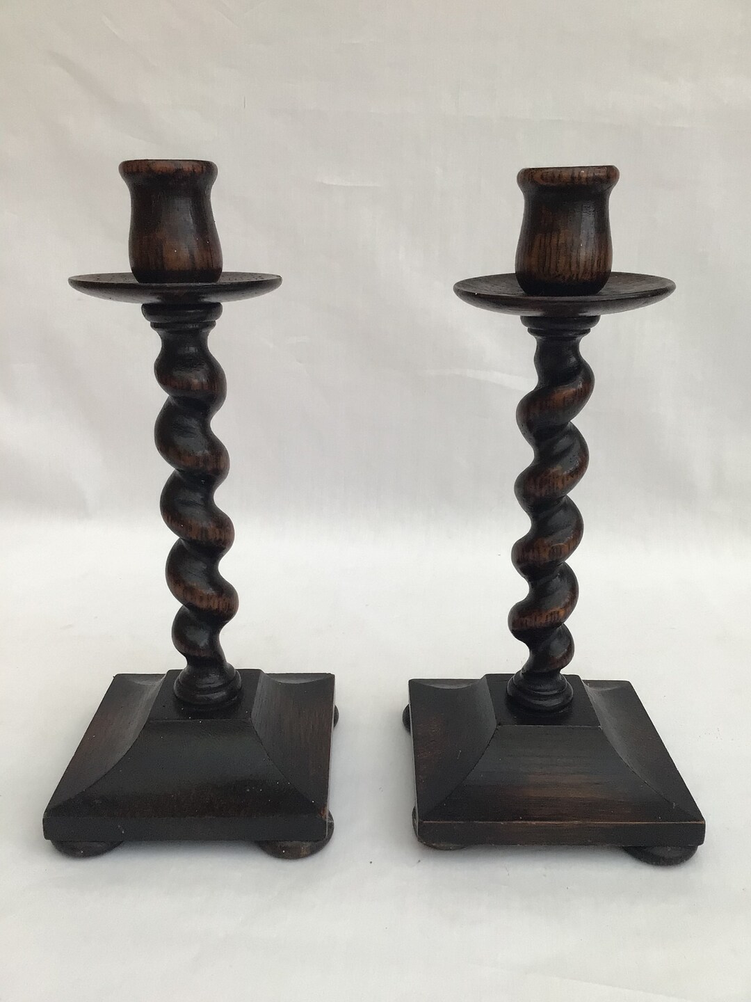 Pair of Barley Twist Solid Wood Candle Sticks Candle Holders Etsy