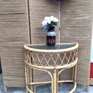 Midcentury Bamboo Half Moon Table, Angrave’s Leicester Bamboo Table