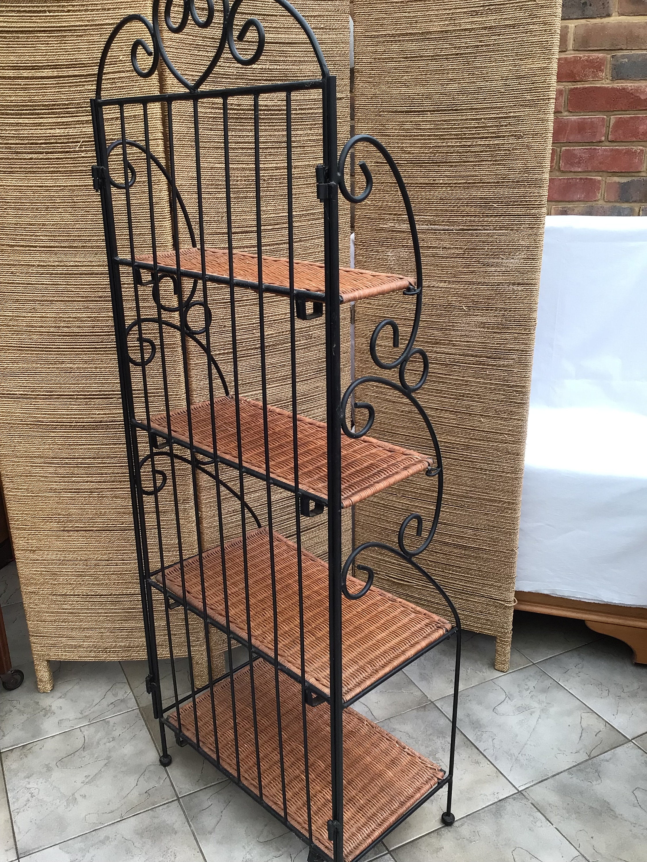 Midcentury Heavy Iron Wicker Waterfall Open Bookcase, Free