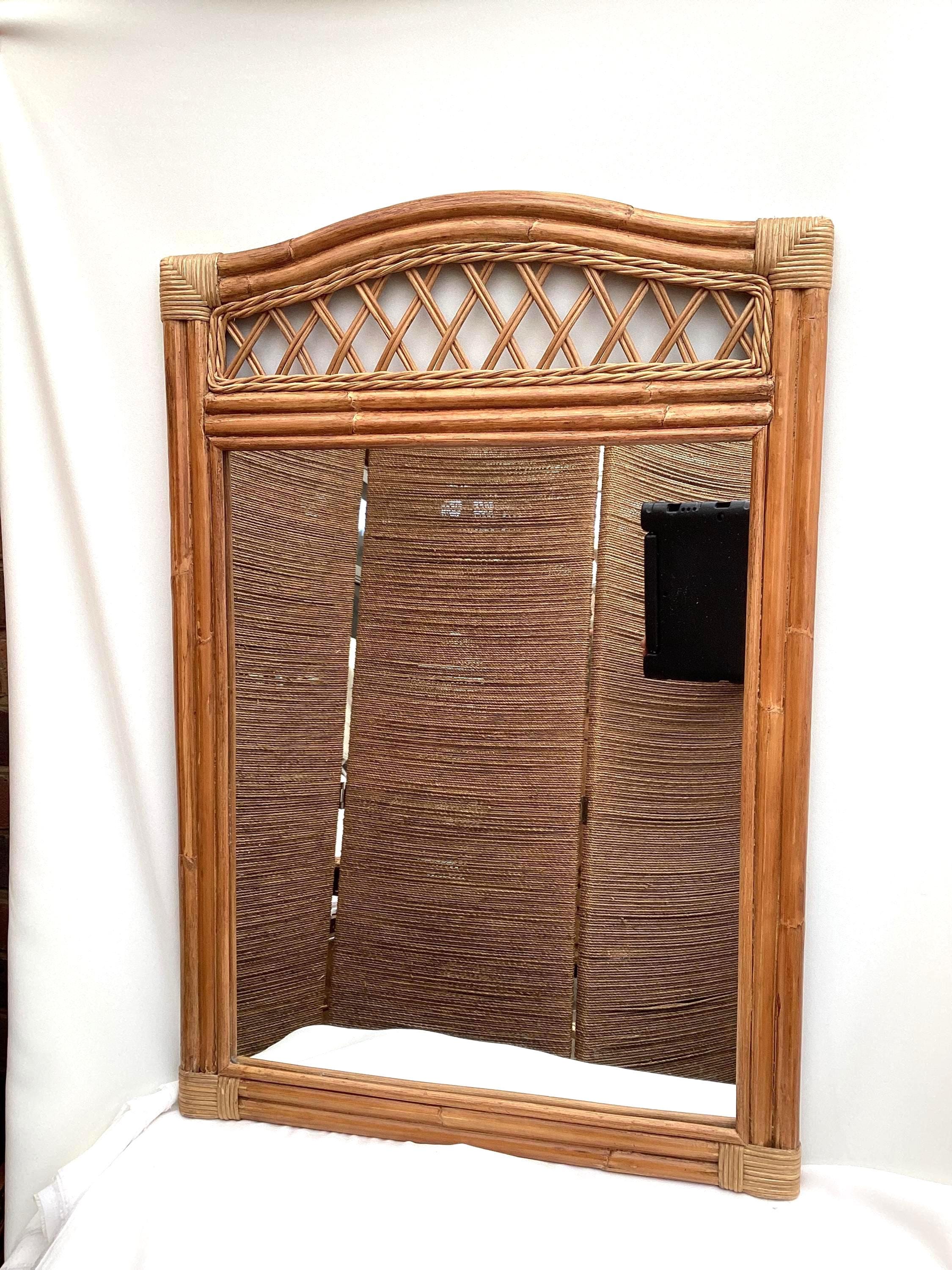 Vintage Handcrafted ArtDeco Bamboo Wall Hanging Mirror. H. 76cm