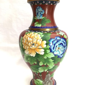 Jarrón cloisonné chino vintage grande, altura. 38,5 centímetros