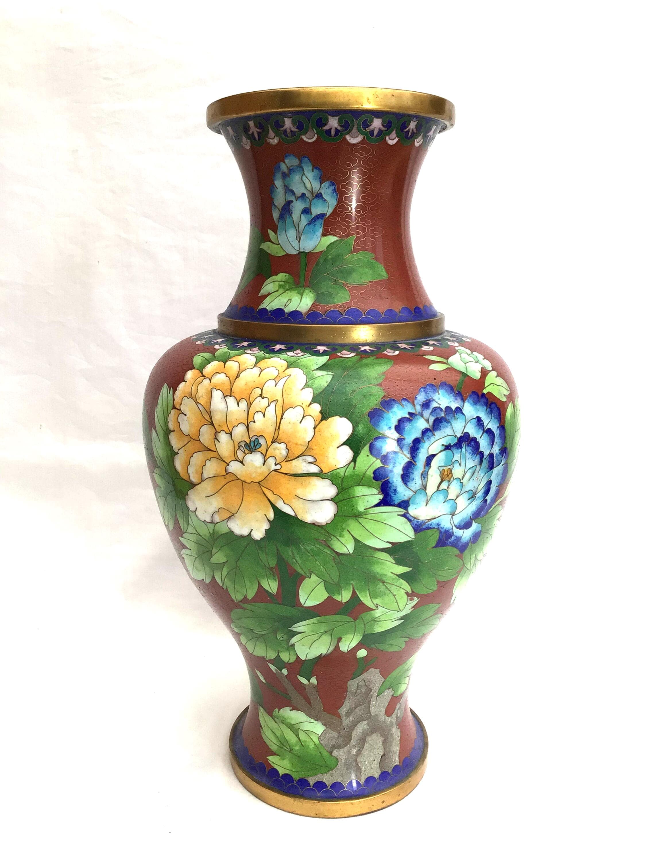 七寶花瓶 大型ヴィンテージ中国七宝花瓶、高さ。 38.5cm - Etsy 日本