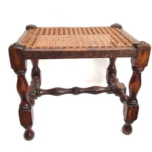 Antique English Edwardian Oak Wicker Footstool, Footrest