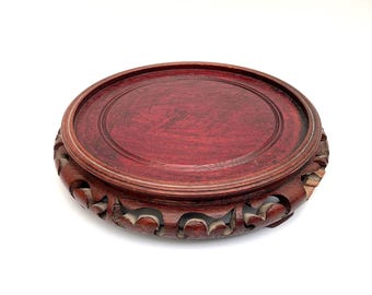 Large Antique Vintage Chinese Carved Hardwood Vase Stand.  Bowl Base.  Display Stand.  D. 22cm