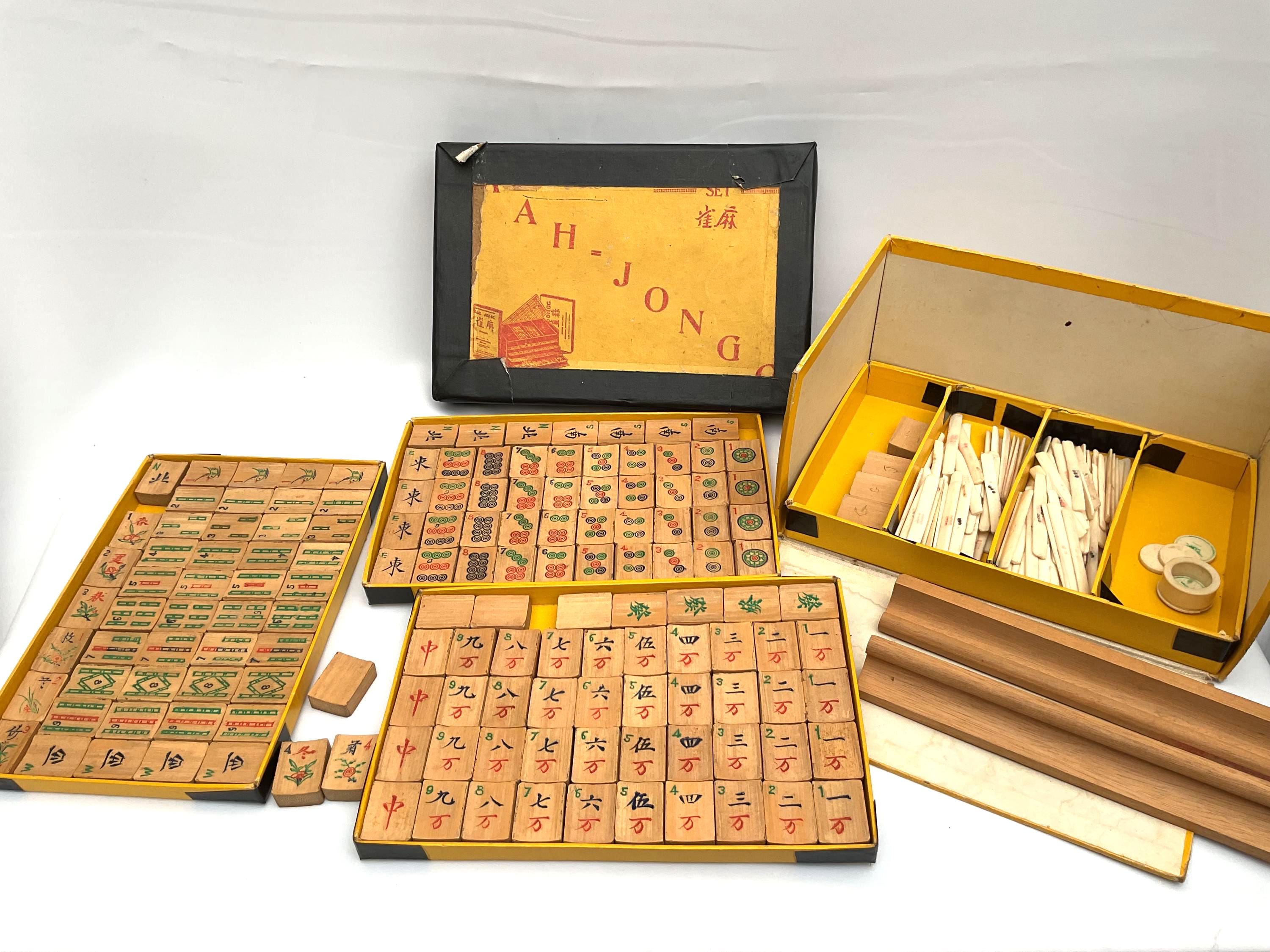 Ancien Jeu De Mahjong En Bois Et Os - Coffret Asiatique Vintage - Occasion