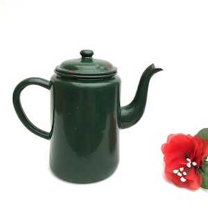 Early 20th Century Antique Vintage Green Enamel Teapot Kettle, Coffee Pot